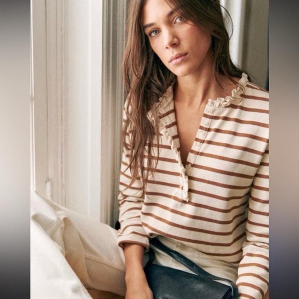 Sezane Gael Marinière in Ecru/brown stripes